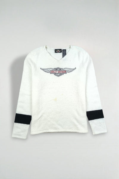 Maglione lavorato a maglia con logo Harley-Davidson vintage bianco | Abbigliamento motociclistico anni 2000
