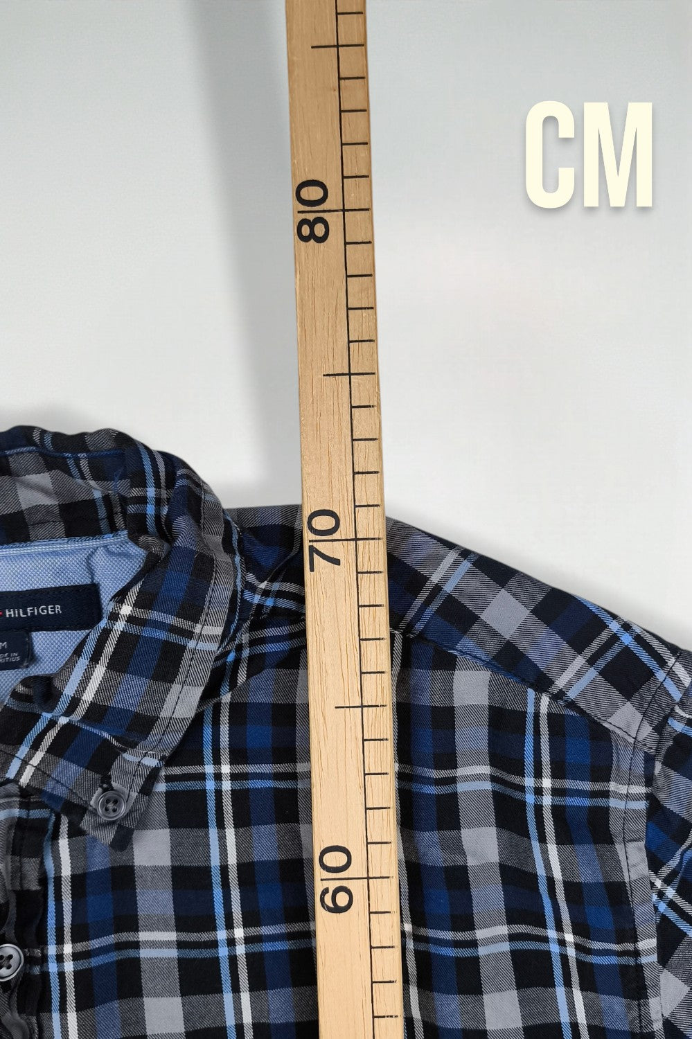Vintage Tommy Hilfiger Plaid Shirt Blue Grey Button Down M