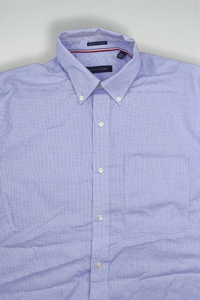 Tommy Hilfiger Button Down Shirt Purple Check Cotton Size L
