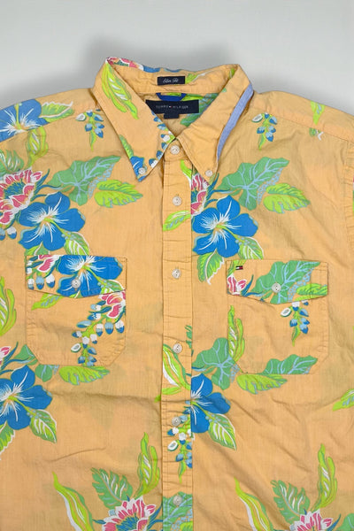 Vintage Tommy Hilfiger Hawaiian Floral Shirt Yellow L Cotton