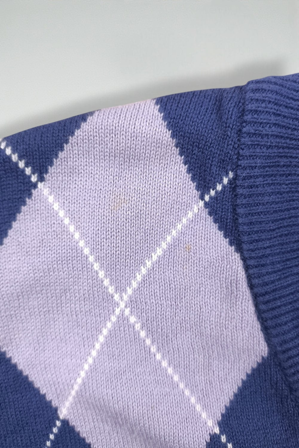 Maglione vintage Lacoste Argyle in maglia blu e lilla | Maglieria classica anni 2000