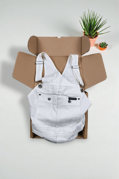 Salopette corta in denim bianco vintage Harley-Davidson | Collezione di abbigliamento da lavoro anni '90