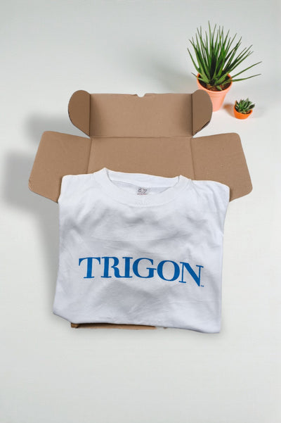 Maglietta vintage con logo Trigon Spell bianca | Maglietta con punto singolo anni '90