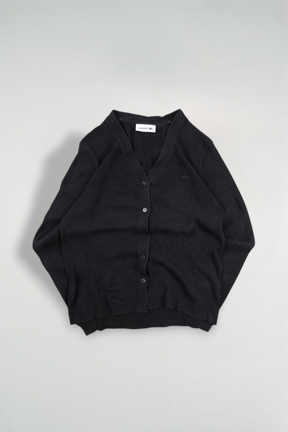 Cardigan Lacoste in maglia a coste nero di seconda mano | Maglieria da donna