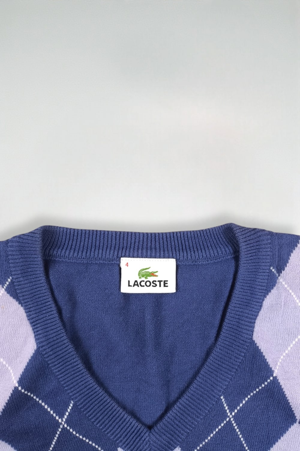 Maglione vintage Lacoste Argyle in maglia blu e lilla | Maglieria classica anni 2000