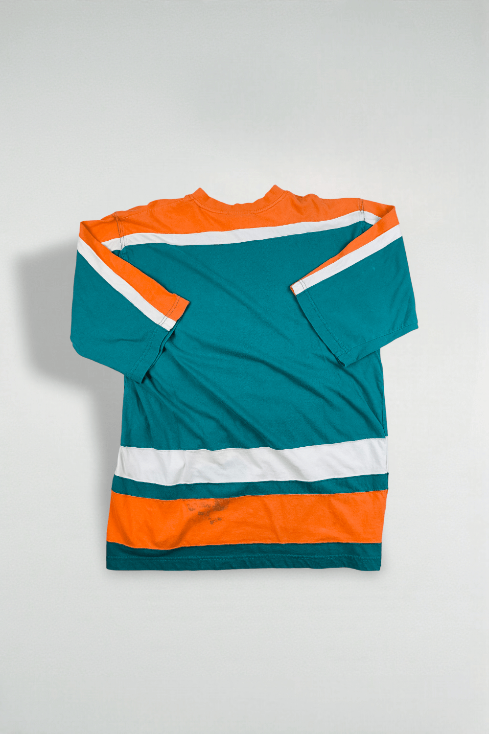 Maglietta vintage con grafica dei Miami Dolphins della NFL, verde acqua e arancione | Abbigliamento per tifosi anni 2000