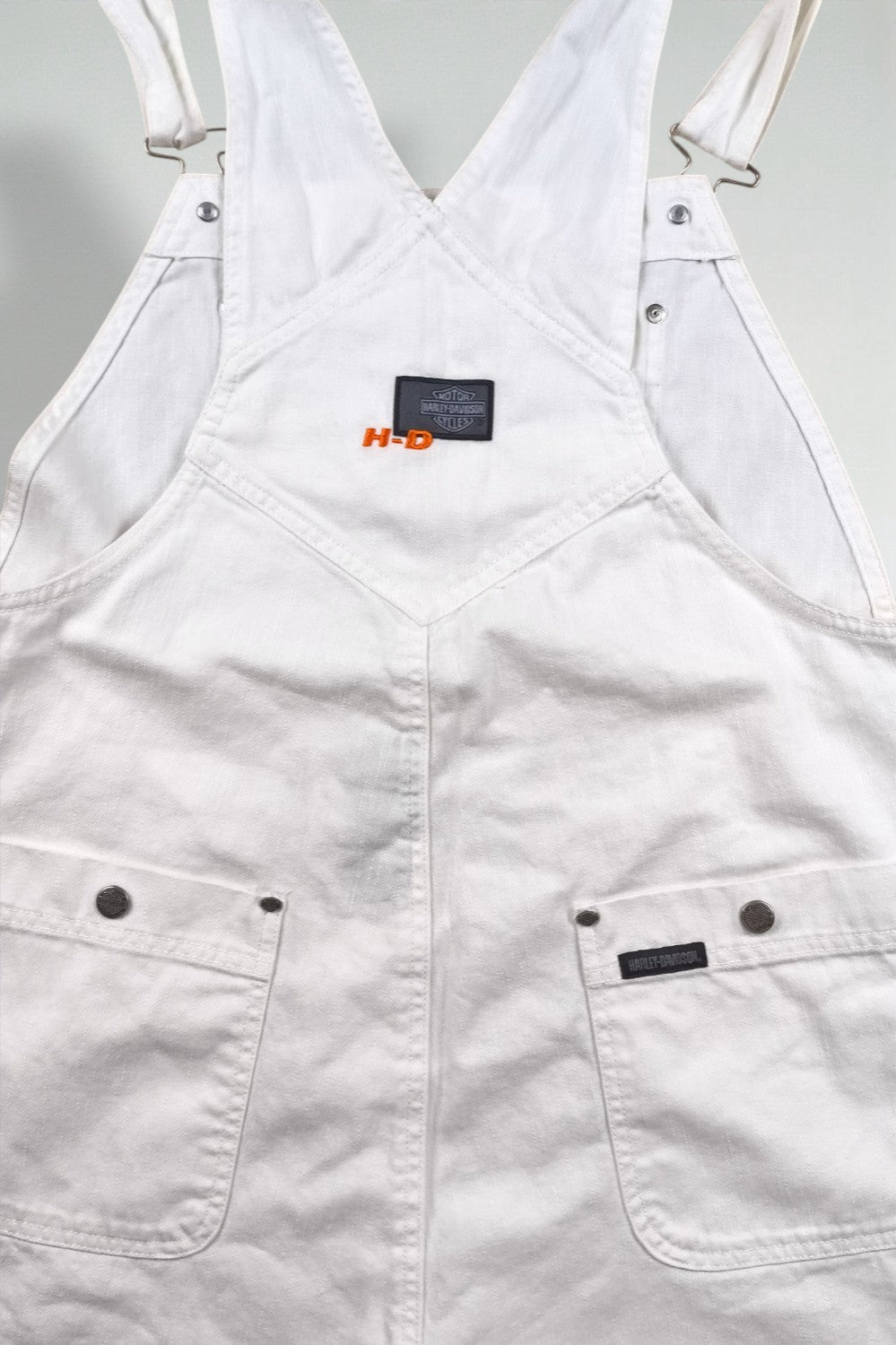 Salopette corta in denim bianco vintage Harley-Davidson | Collezione di abbigliamento da lavoro anni '90