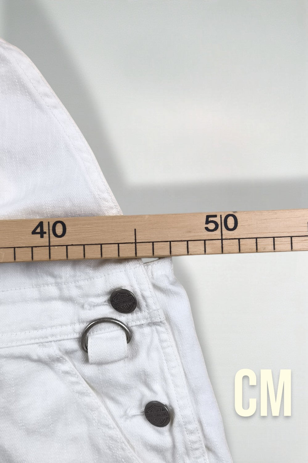 Salopette corta in denim bianco vintage Harley-Davidson | Collezione di abbigliamento da lavoro anni '90