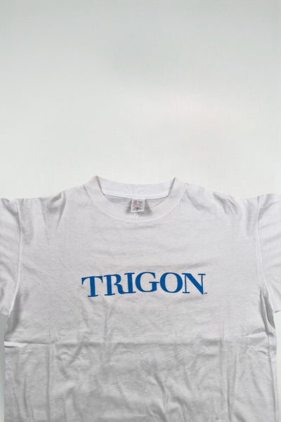 Maglietta vintage con logo Trigon Spell bianca | Maglietta con punto singolo anni '90