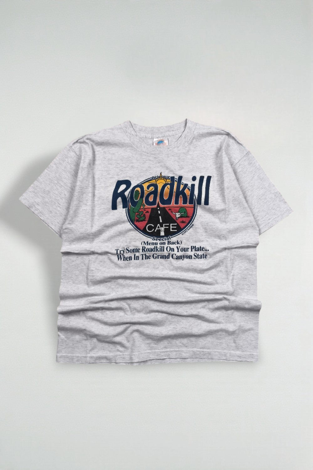 Maglietta vintage a punto singolo Roadkill Café Arizona grigia | Grafica originale anni '90