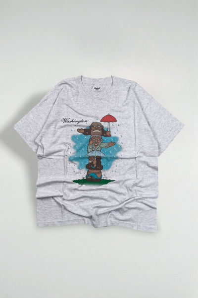 Maglietta vintage con grafica Totem Rain di Murina Washington, grigio mélange | Punto singolo anni '90