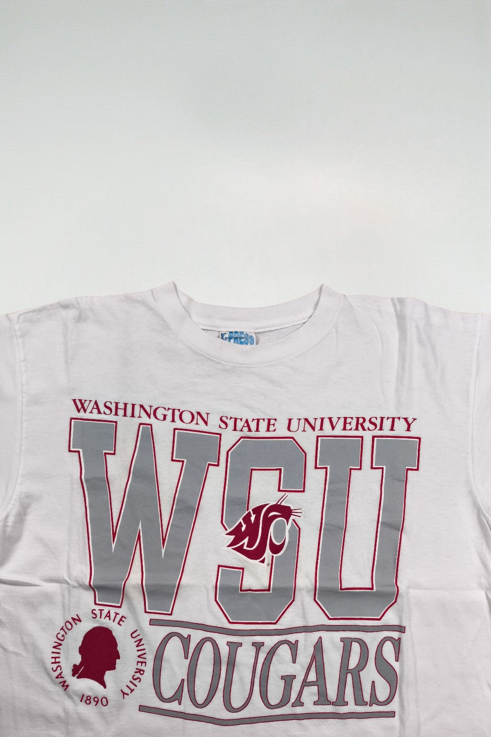 Maglietta vintage X-Press Lane Washington State Cougars bianca | Punto singolo anni '90