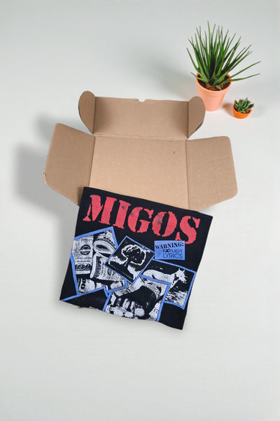 Maglietta rap vintage Migos nera e rossa | Maglietta hip-hop anni 2010 