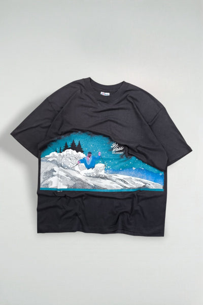 Maglietta grafica da sci vintage Hanes "The Pass Colorado" nera | Punto singolo anni '80