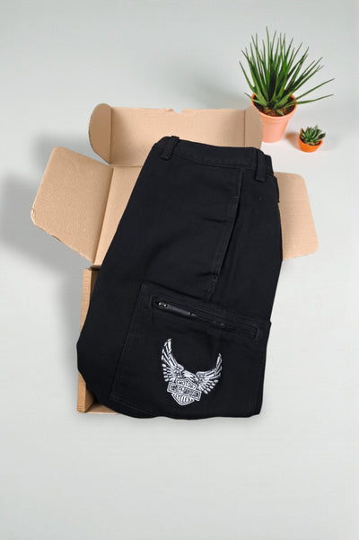 Pantaloncini da lavoro neri vintage Harley-Davidson | Abbigliamento motociclistico anni 2000