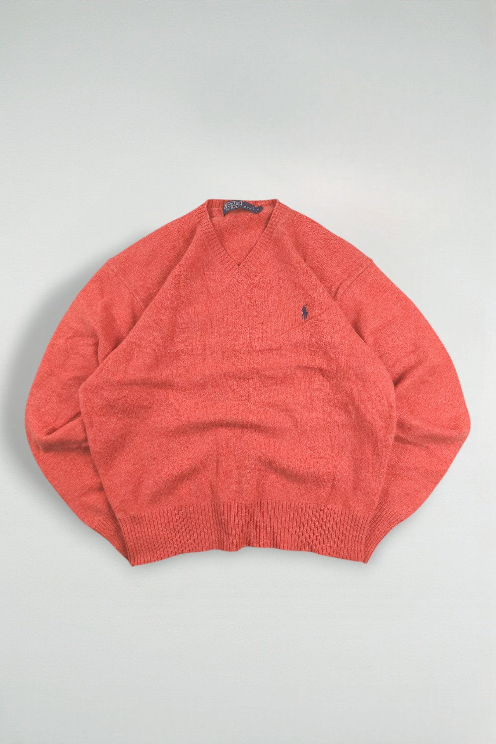 Maglione in lana d'agnello con scollo a V Polo Ralph Lauren di seconda mano, arancione | Maglieria anni 2000