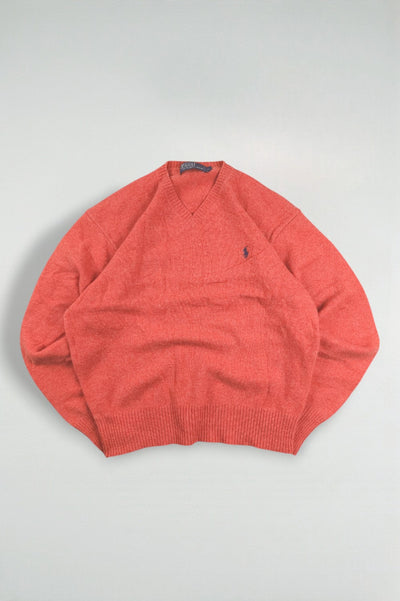 Maglione in lana d'agnello con scollo a V Polo Ralph Lauren di seconda mano, arancione | Maglieria anni 2000
