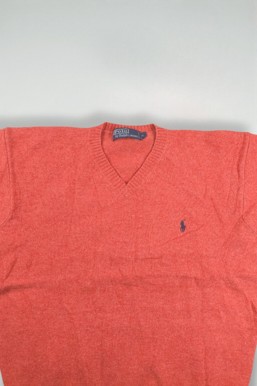 Maglione in lana d'agnello con scollo a V Polo Ralph Lauren di seconda mano, arancione | Maglieria anni 2000