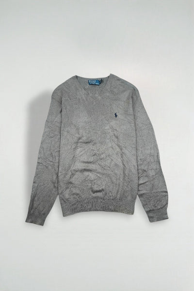 Maglione grigio con scollo a V di seconda mano di Polo Ralph Lauren | Cotone Pima