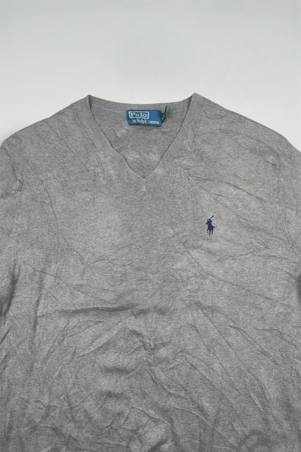 Maglione grigio con scollo a V di seconda mano di Polo Ralph Lauren | Cotone Pima