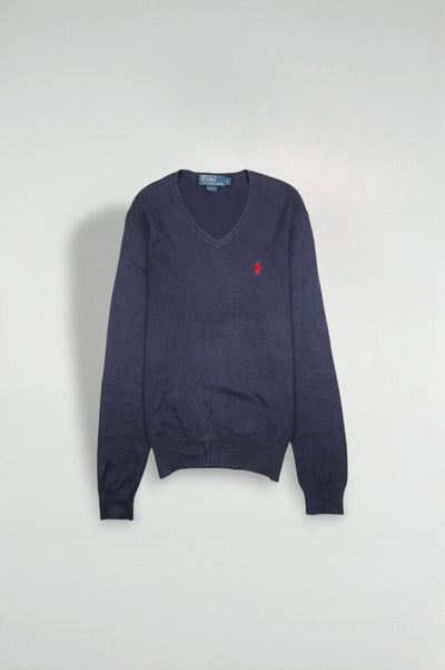 Maglione vintage con scollo a V in blu navy di Polo Ralph Lauren | Maglieria slim fit anni 2000