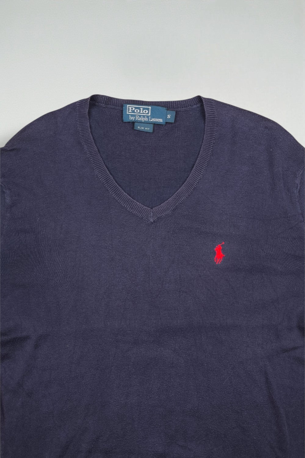 Maglione vintage con scollo a V in blu navy di Polo Ralph Lauren | Maglieria slim fit anni 2000