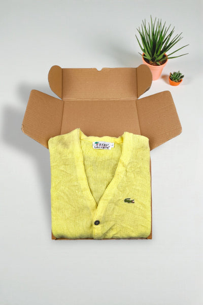Cardigan vintage in maglia gialla Izod Lacoste | Maglieria classica anni '80