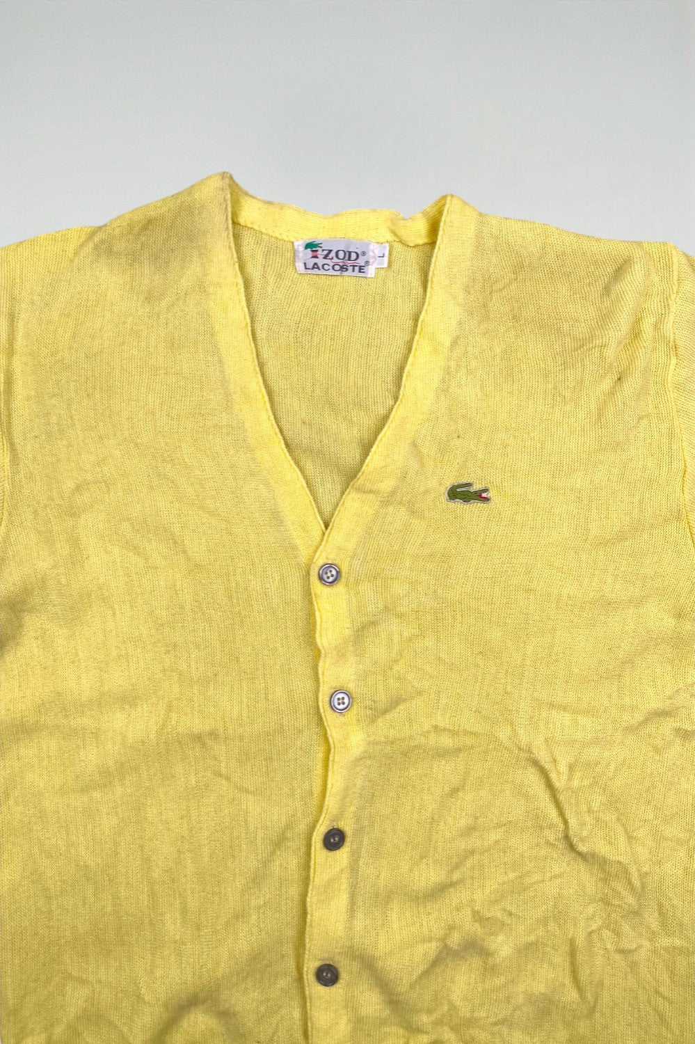Cardigan vintage in maglia gialla Izod Lacoste | Maglieria classica anni '80