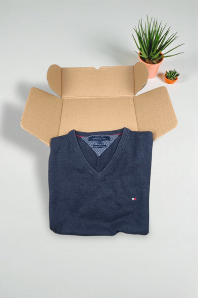 Maglione in maglia con scollo a V blu navy Tommy Hilfiger di seconda mano | Pima Cotton Cashmere