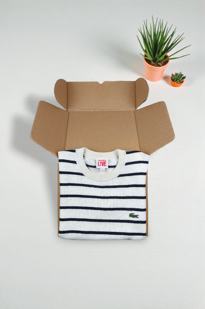 Maglione a righe Lacoste LIVE di seconda mano bianco/blu navy | Maglieria casual anni 2010