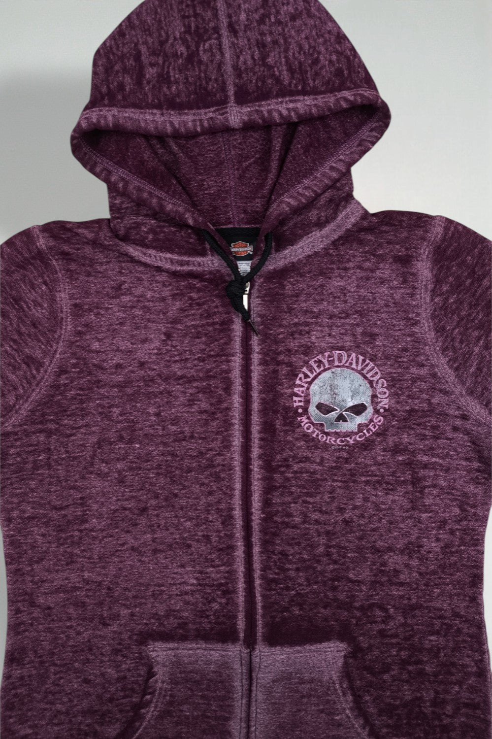 Felpa con cappuccio e zip Harley-Davidson Skull Graphic di seconda mano, viola | Capispalla streetwear anni 2010