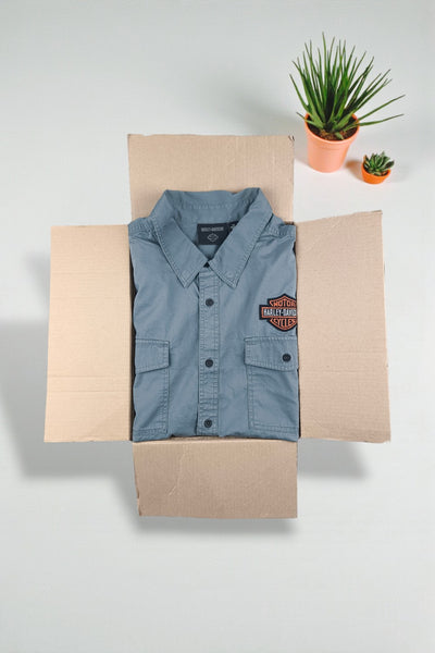 Camicia da lavoro Harley-Davidson di seconda mano con bottoni, grigia | Abbigliamento casual per motociclisti anni 2010