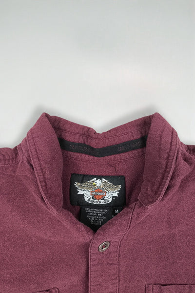 Camicia vintage Harley-Davidson con bottoni ricamati, colore bordeaux | Abbigliamento casual anni 2000