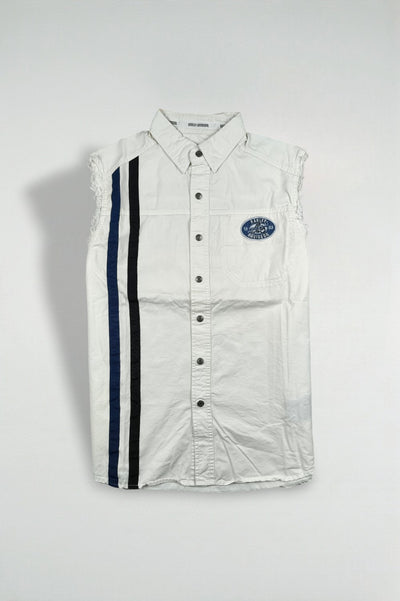 Maglietta senza maniche vintage Harley-Davidson Dirt Track bianca | Abbigliamento da corsa Y2K