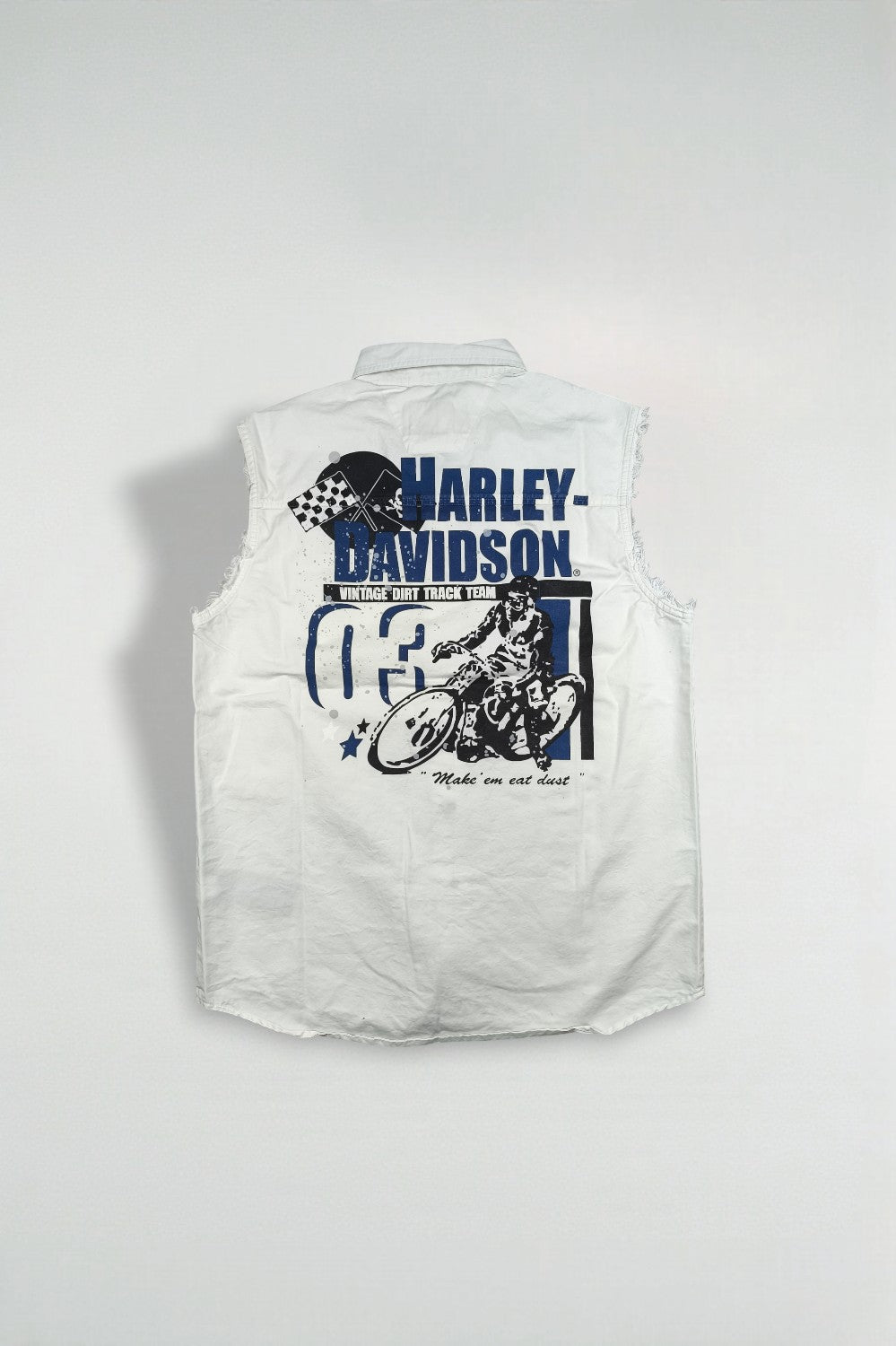 Maglietta senza maniche vintage Harley-Davidson Dirt Track bianca | Abbigliamento da corsa Y2K