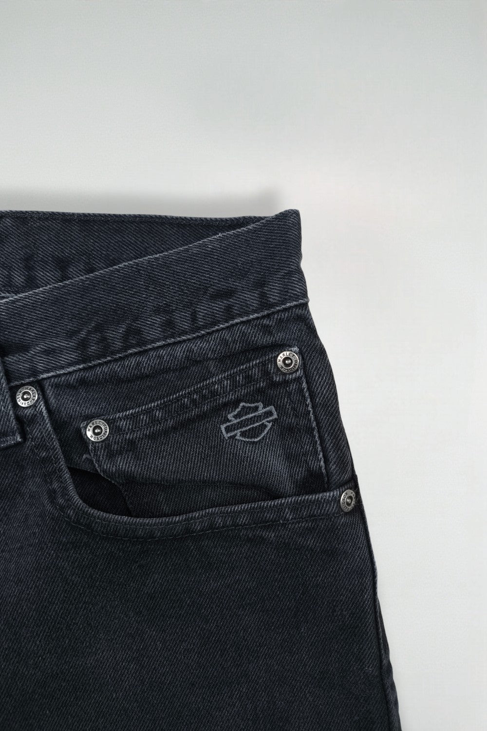 Jeans neri vintage Harley-Davidson | Abbigliamento motociclistico Y2K