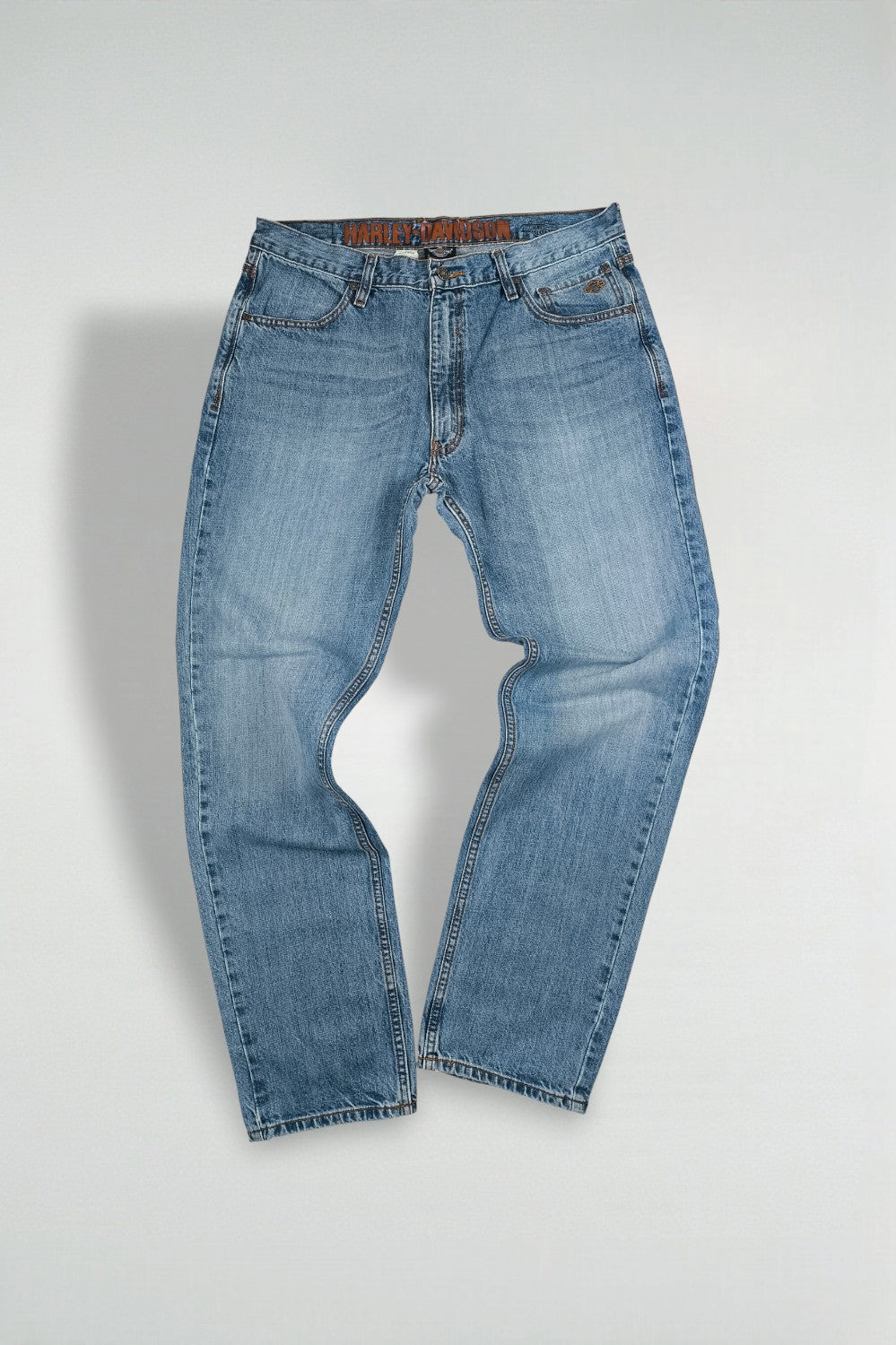 Jeans vintage Harley-Davidson a gamba dritta blu | Denim da motociclista anni 2000