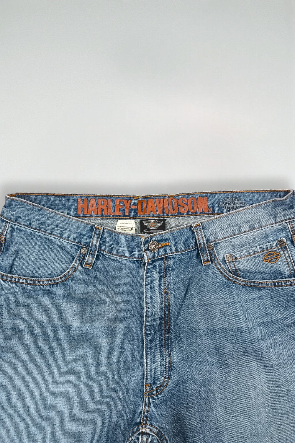 Jeans vintage Harley-Davidson a gamba dritta blu | Denim da motociclista anni 2000
