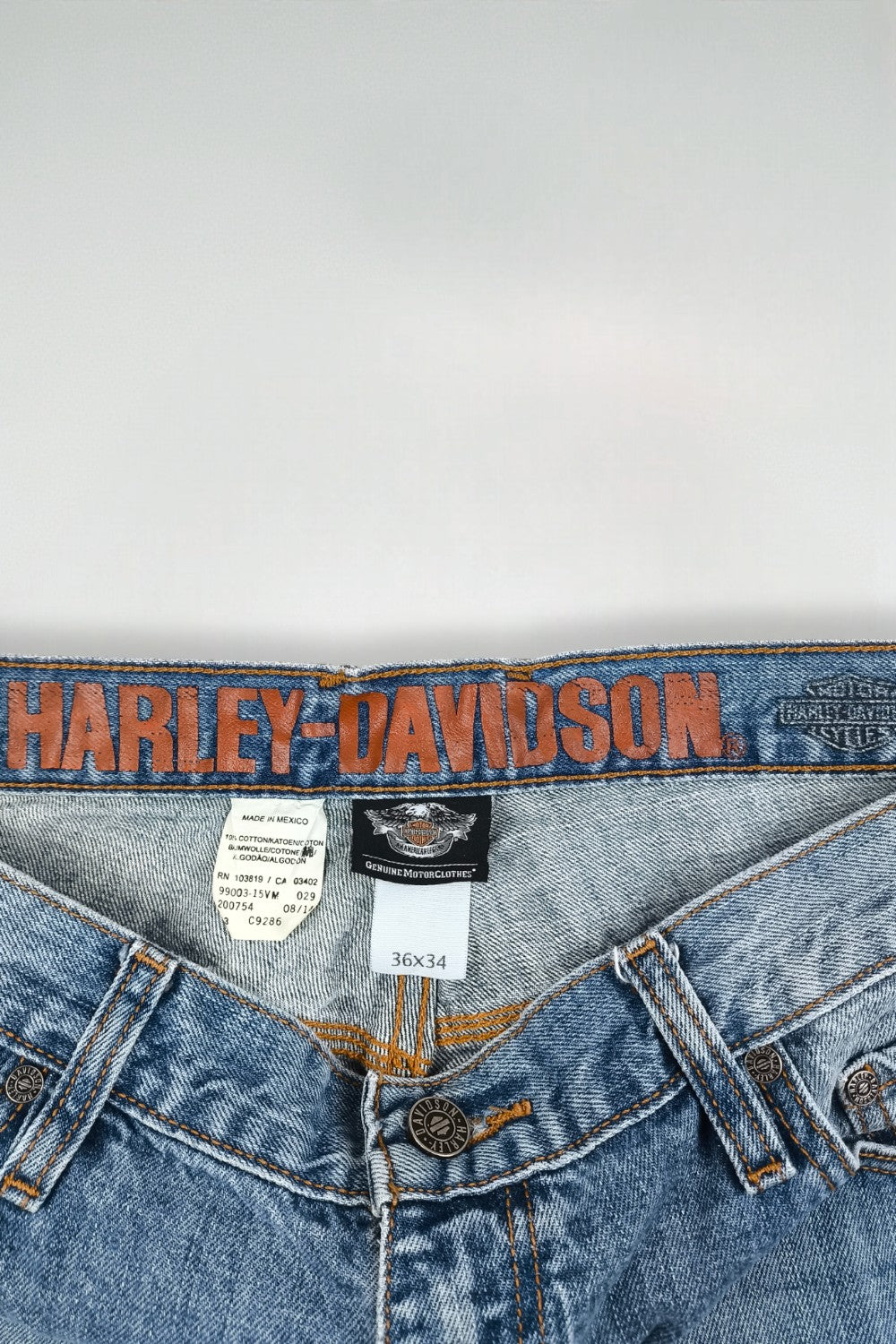Jeans vintage Harley-Davidson a gamba dritta blu | Denim da motociclista anni 2000