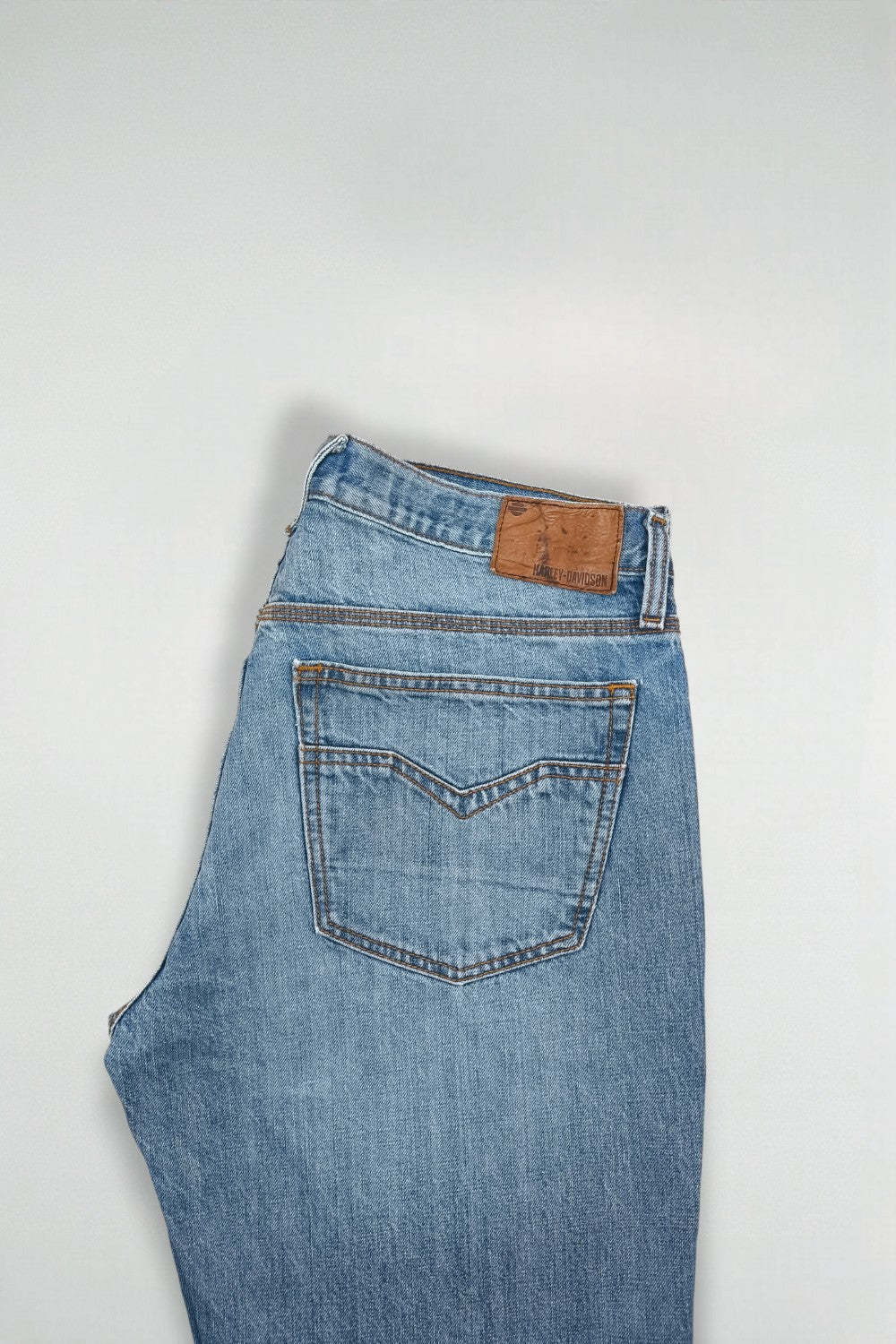 Jeans vintage Harley-Davidson a gamba dritta blu | Denim da motociclista anni 2000