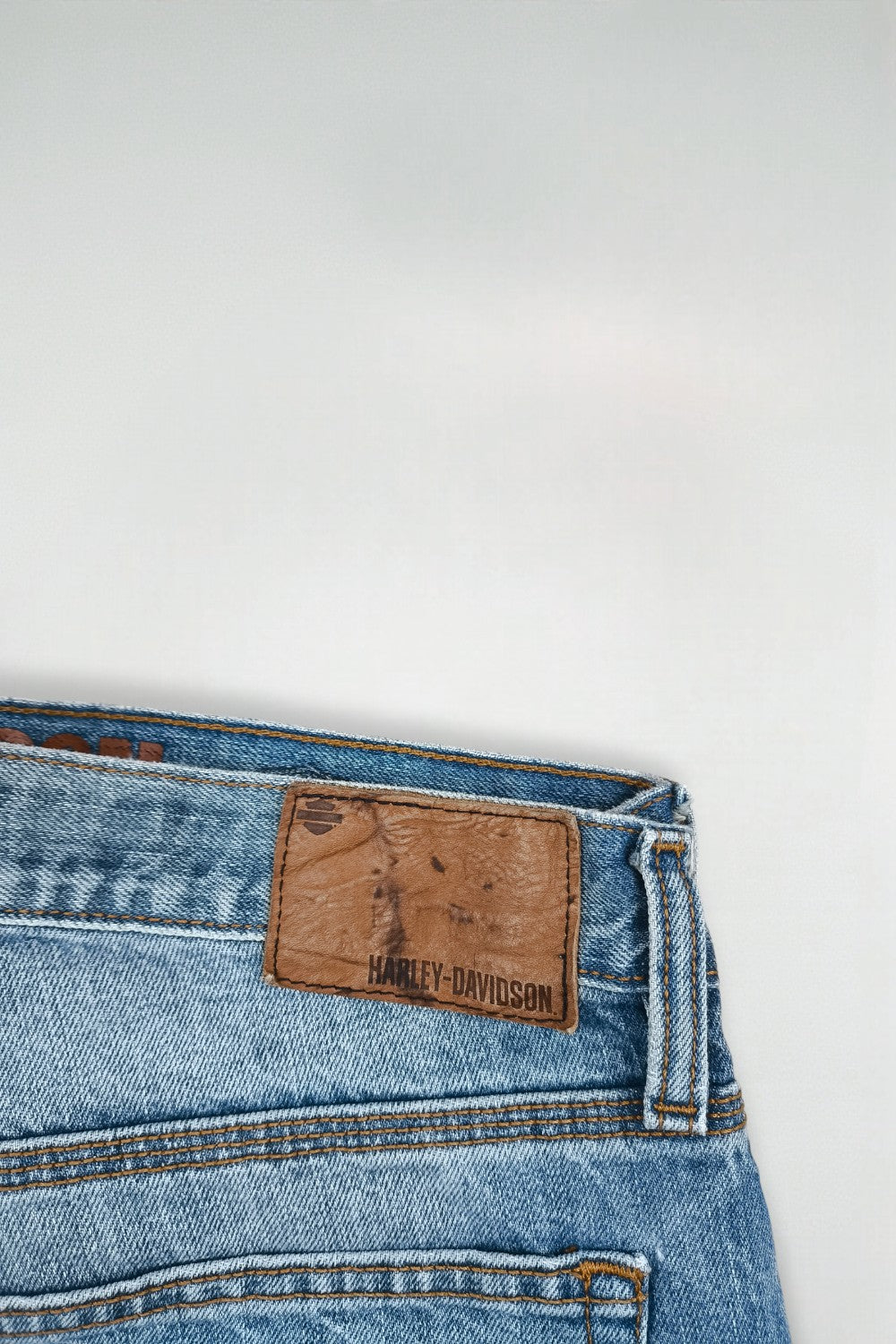 Jeans vintage Harley-Davidson a gamba dritta blu | Denim da motociclista anni 2000