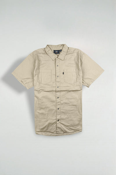 Camicia vintage Harley-Davidson a maniche corte con bottoni beige | Stile da lavoro anni 2000