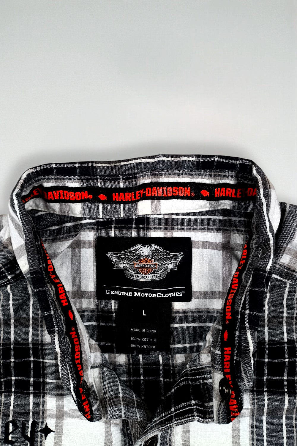 Camicia a maniche corte a quadri vintage Harley-Davidson, nera e bianca | Abbigliamento per motociclette anni 2000