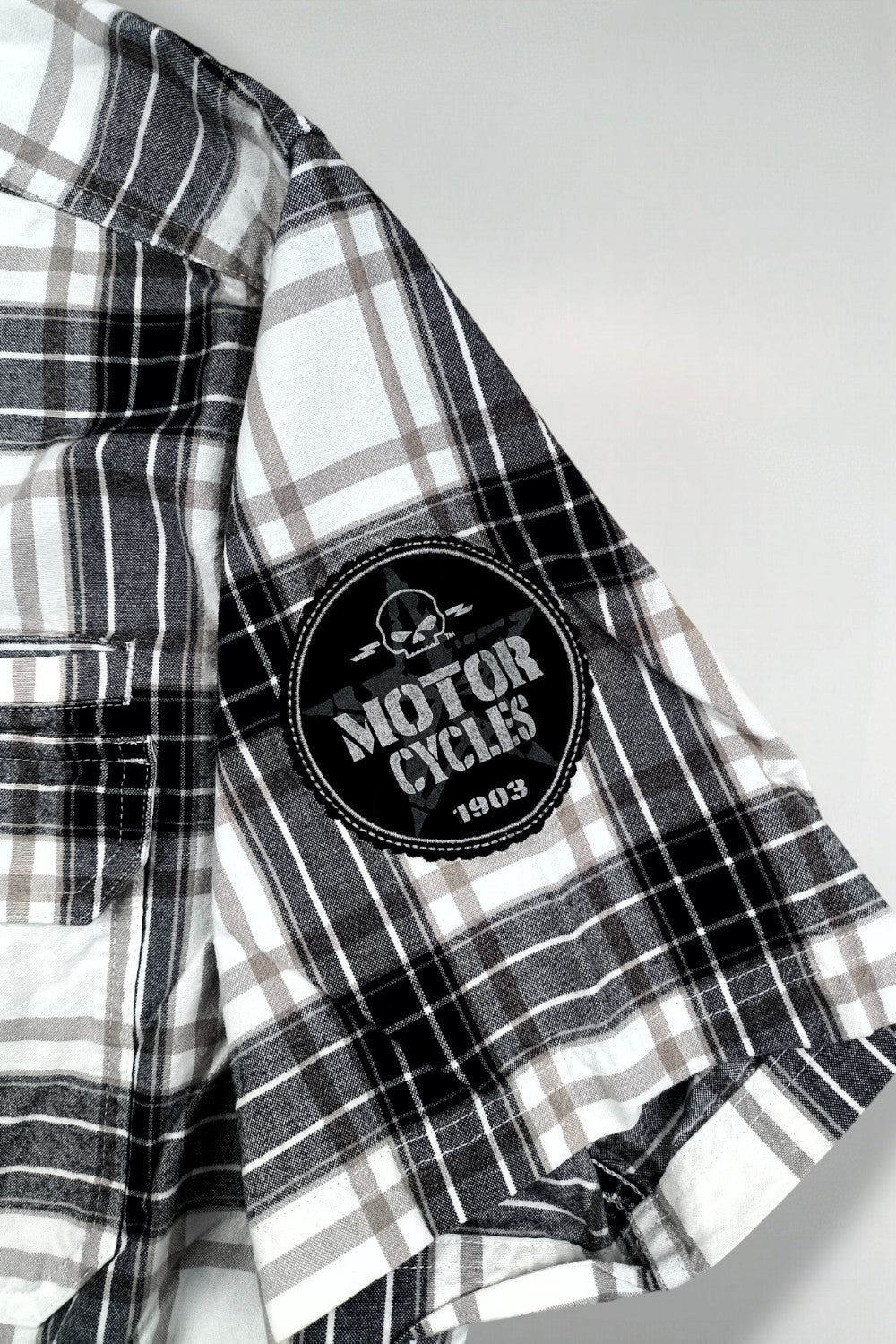 Camicia a maniche corte a quadri vintage Harley-Davidson, nera e bianca | Abbigliamento per motociclette anni 2000
