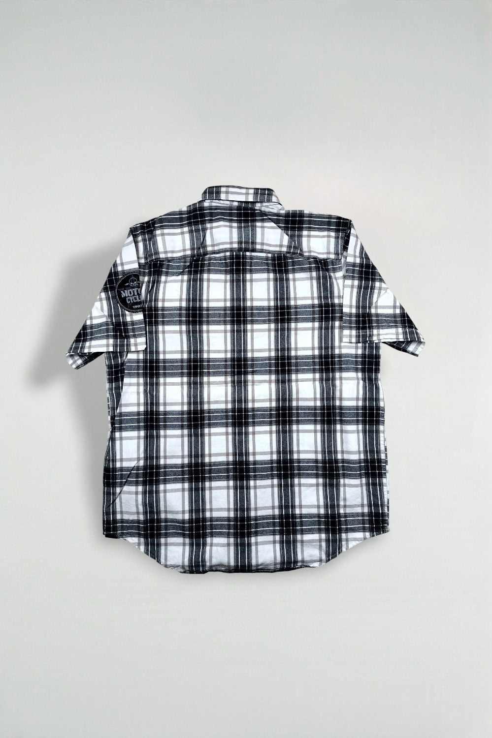 Camicia a maniche corte a quadri vintage Harley-Davidson, nera e bianca | Abbigliamento per motociclette anni 2000