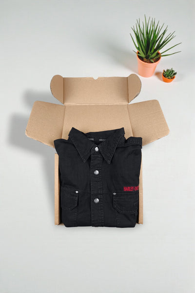 Camicia da lavoro vintage Harley-Davidson ricamata nera | Abbigliamento motociclista Y2K