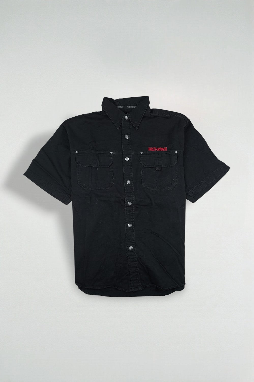 Camicia da lavoro vintage Harley-Davidson ricamata nera | Abbigliamento motociclista Y2K