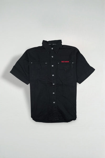 Camicia da lavoro vintage Harley-Davidson ricamata nera | Abbigliamento motociclista Y2K