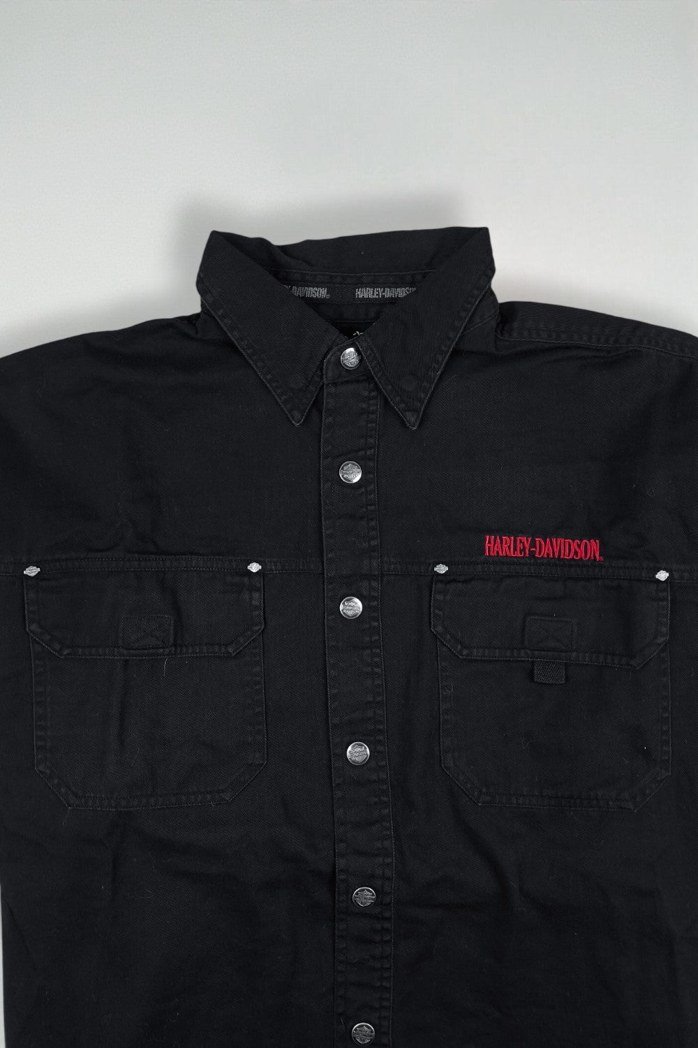 Camicia da lavoro vintage Harley-Davidson ricamata nera | Abbigliamento motociclista Y2K