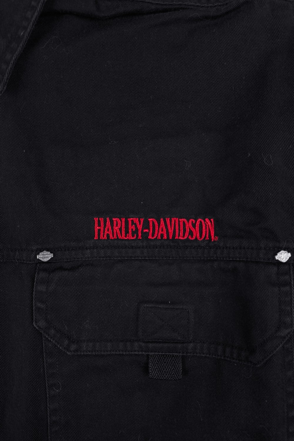 Camicia da lavoro vintage Harley-Davidson ricamata nera | Abbigliamento motociclista Y2K
